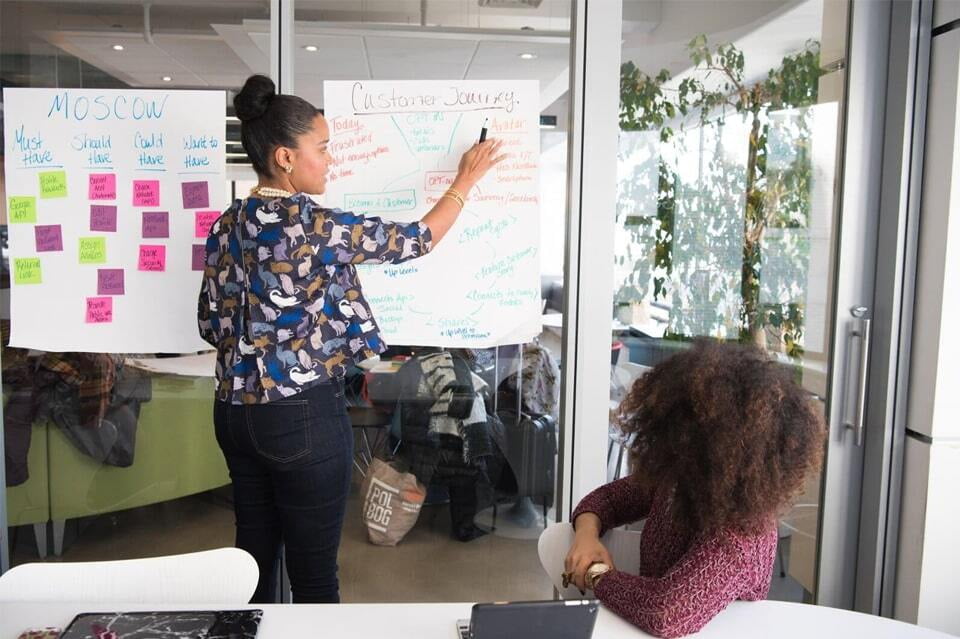 Woman presenting information