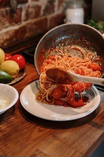 Pan of spaghetti